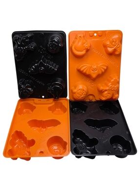 Jello Halloween Mold Set Plastic Gelatin Ice Cube Tray Black Orange Vintage Lot4